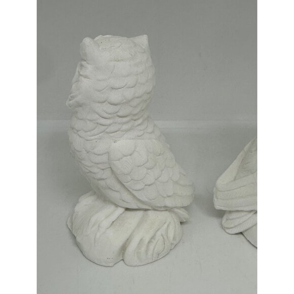 VTG Alabaster White Owl Figurines Yellow Eyes Set of 2 Italy Mid Century 3.5"x4" - Picture 6 of 10